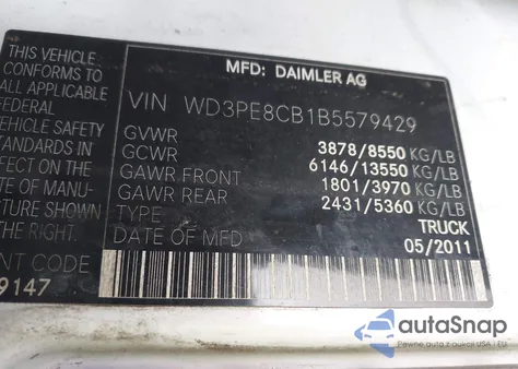 2011 Mercedes-Benz Sprinter 2500 High Roof from USA, damaged, VIN WD3PE8CB1B5579429